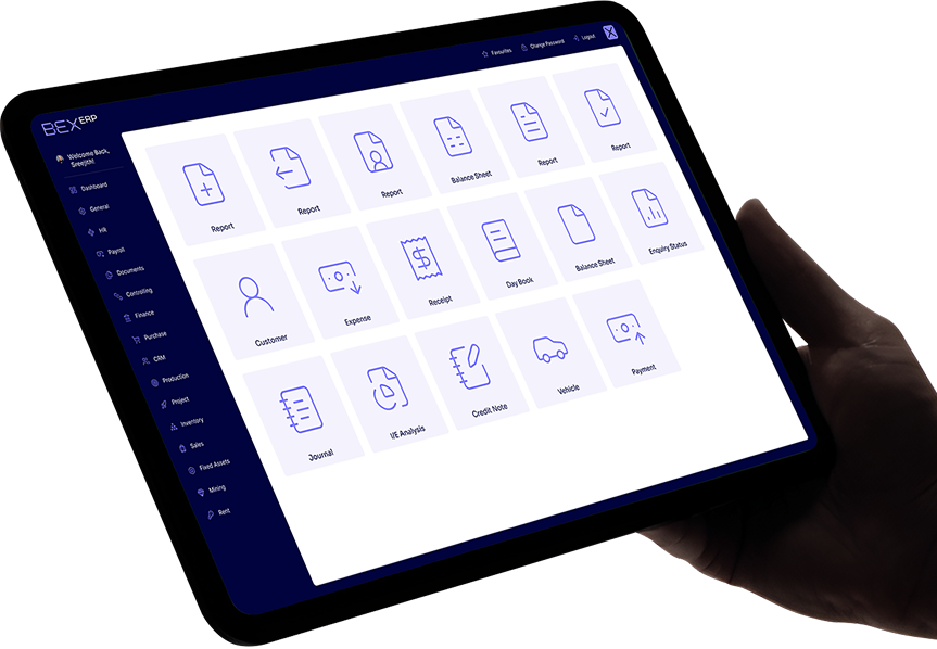 BEX ERP Dashboard on Tablet
